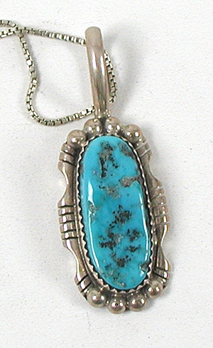 Stanley Bain Navajo vintage sterling silver and Turquoise Pendant with 17 inch chain