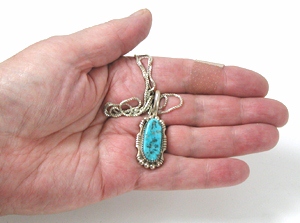 Stanley Bain Navajo vintage sterling silver and Turquoise Pendant with 17 inch chain