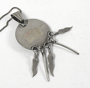 vintage sterling silver and Turquoise feather dangle shadowbox Pendant