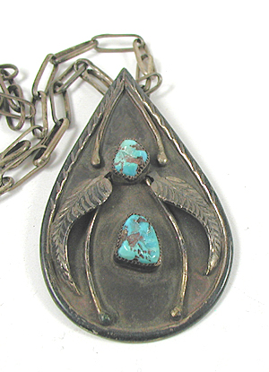 vintage sterling silver and Turquoise Pendant with handmade chain