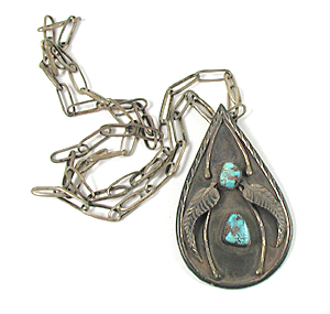 vintage sterling silver and Turquoise Pendant with handmade chain