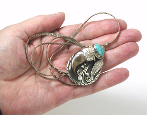 sterling silver and Turquoise and Claw Pendant with herringbone chain