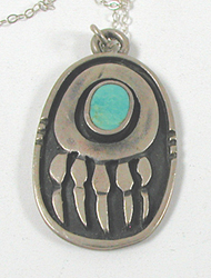 vintage sterling silver Bear Paw with Turquoise Pendant with 18 inch chain