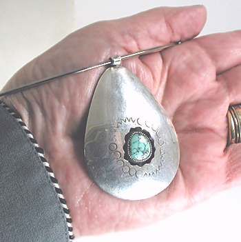 vintage sterling silver and turquoise pendant with 16 inch collar by Navajo artisan Lennie Parker