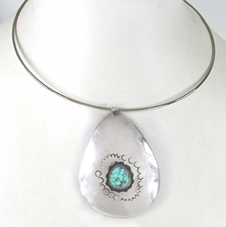 vintage sterling silver and turquoise pendant with 16 inch collar by Navajo artisan Lennie Parker