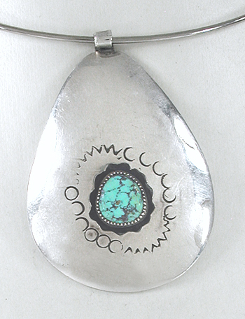 vintage sterling silver and turquoise pendant with 16 inch collar by Navajo artisan Lennie Parker