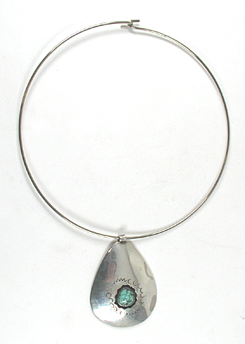 vintage sterling silver and turquoise pendant with 16 inch collar by Navajo artisan Lennie Parker
