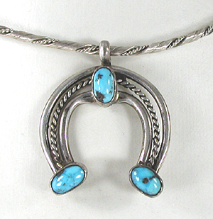 NOS new old stock vintage sterling silver Turquoise pendant with 16  inch collar 