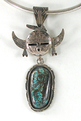 authentic Native American sterling silver and Turquoise Kachina Pin Pendant by Navajo artisan Bennie Ration