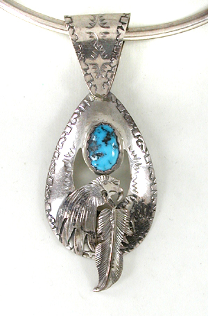 authentic Native American sterling silver and Turquoise Eagle Pendant by Navajo artisan Tommy Jackson