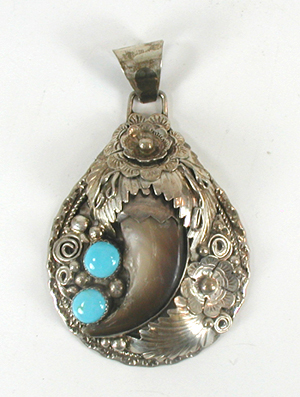 Gary Edwards Navajo sterling silver, claw and turquoise Pendant