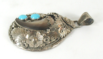 Gary Edwards Navajo sterling silver, claw and turquoise Pendant