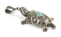 sterling silver hollow ware Turtle Pendant with imitation Opal stone