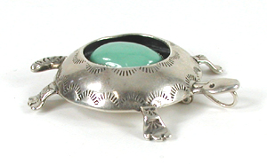 stamped sterling silver and turquoise Shadowbox Turtle Pin Pendant