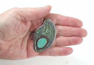 sterling silver and turquoise Chip Inlay Badger Paw Pin Pendant