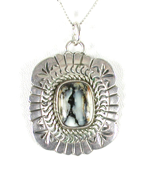 Authentic Native American sterling silver Petrified Wood Pendant by Navajo silversmith Marcella James