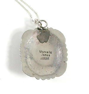 Authentic Native American sterling silver Petrified Wood Pendant by Navajo silversmith Marcella James