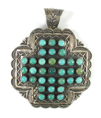 authentic Native American sterling silver and Turquoise Cross pendant by Navajo artisan Sunshine Reeves