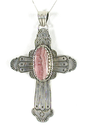 sterling silver Rhodochrosite Cross Pendant