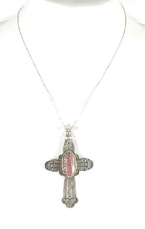 sterling silver Rhodochrosite Cross Pendant