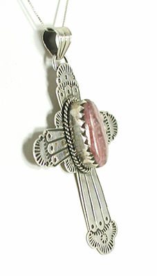 sterling silver Rhodochrosite Cross Pendant