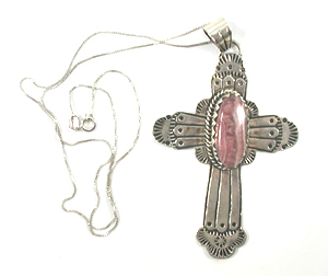 sterling silver Rhodochrosite Cross Pendant