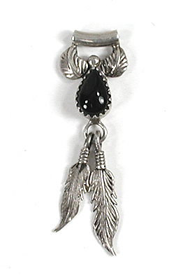 sterling silver and Black Onyx Pendant with feather dangles