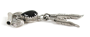 sterling silver and Black Onyx Pendant with feather dangles