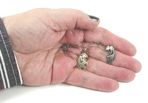two sterling silver kokopelli pendants with chain
