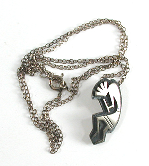 two sterling silver kokopelli pendants with chain