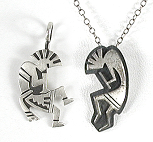 two sterling silver kokopelli pendants with chain