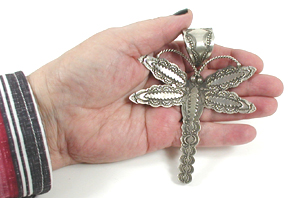 authentic Native American stamped sterling silver Dragonfly Pendant by Navajo silversmith Vincent Platero