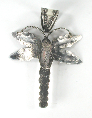 authentic Native American stamped sterling silver Dragonfly Pendant by Navajo silversmith Vincent Platero