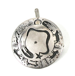 authentic Native American stamped sterling silver Storyteller Pin Pendant by Kewa silversmith Vidal Aragon