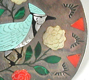 authentic Native American stamped sterling silver Inlay Blue Jay Pin Pendant by Zuni artisans Randolph and Margie Ghahate