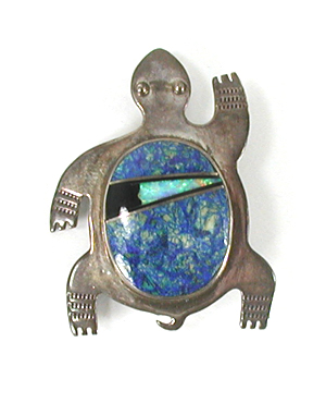 authentic Native American sterling silver and stone inlay Turtle Pin Pendant by Navajo artisan Robert Vandever