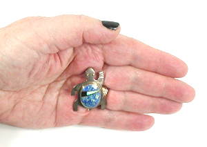 authentic Native American sterling silver and stone inlay Turtle Pin Pendant by Navajo artisan Robert Vandever