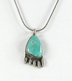 turquoise and sterling silver bear paw pendant with 20 inch cobra chain