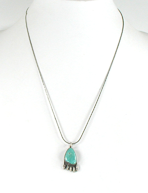 turquoise and sterling silver bear paw pendant with 20 inch cobra chain