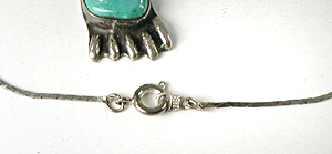 turquoise and sterling silver bear paw pendant with 20 inch cobra chain