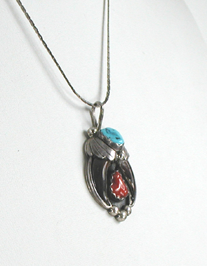 authentic Native American sterling silver claw pendant with turquoise and coral by Navajo artisan Mary E. Tsosie