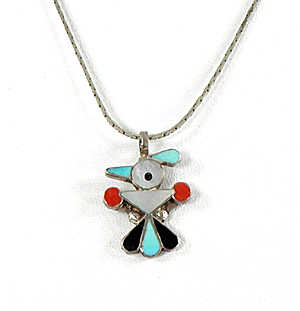 sterling silver thunderbird pendant with inlay and 21 inch cobra chain
