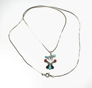 sterling silver thunderbird pendant with inlay and 21 inch cobra chain