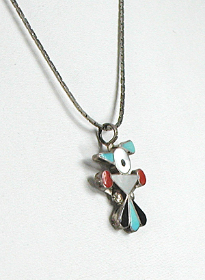 sterling silver thunderbird pendant with inlay and 21 inch cobra chain