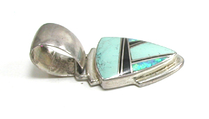 authentic Native American sterling silver turquoise and opal inlay pendant  by Navajo artisan Albert Francisco