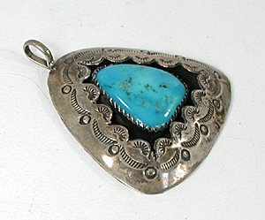 turquoise and stamped sterling silver shadowbox pendant