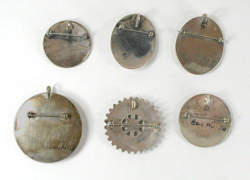 Six vintage Sterling Silver and turquoise Pin Pendants