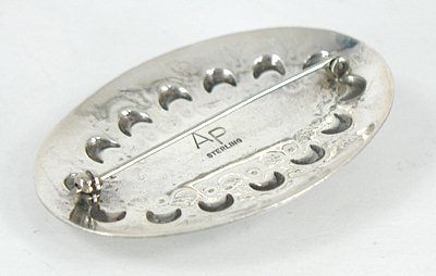Vintage NOS  sterlling silver repousse stamped Multi-Stone Pin