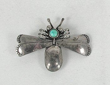 Vintage NOS sterlling silver and turquoise Moth Pin