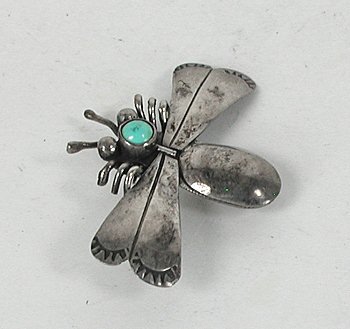 Vintage NOS sterlling silver and turquoise Moth Pin